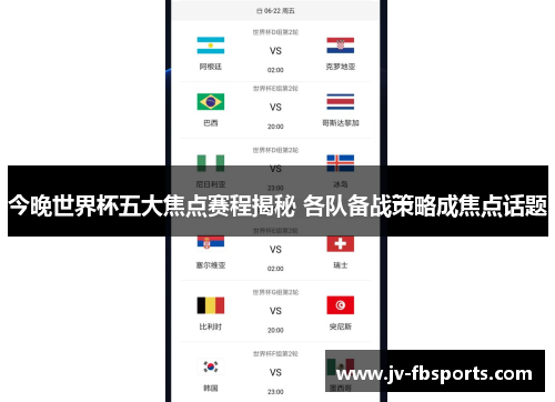 今晚世界杯五大焦点赛程揭秘 各队备战策略成焦点话题